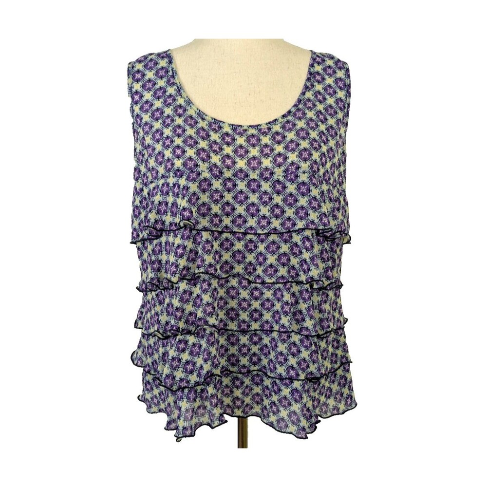 Sunset Rd Womens Size 12 Chiffon Tiered Ruffled Pullover Sleeveless Top Blouse